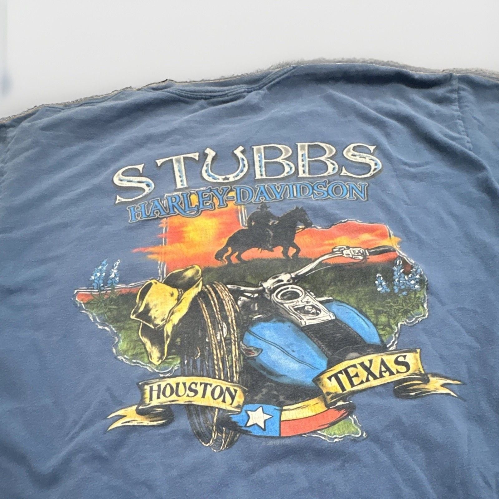 Harley-Davidson Stubbs Houston Texas 2010 Blue Graphic T-Shirt Men's Size L 7