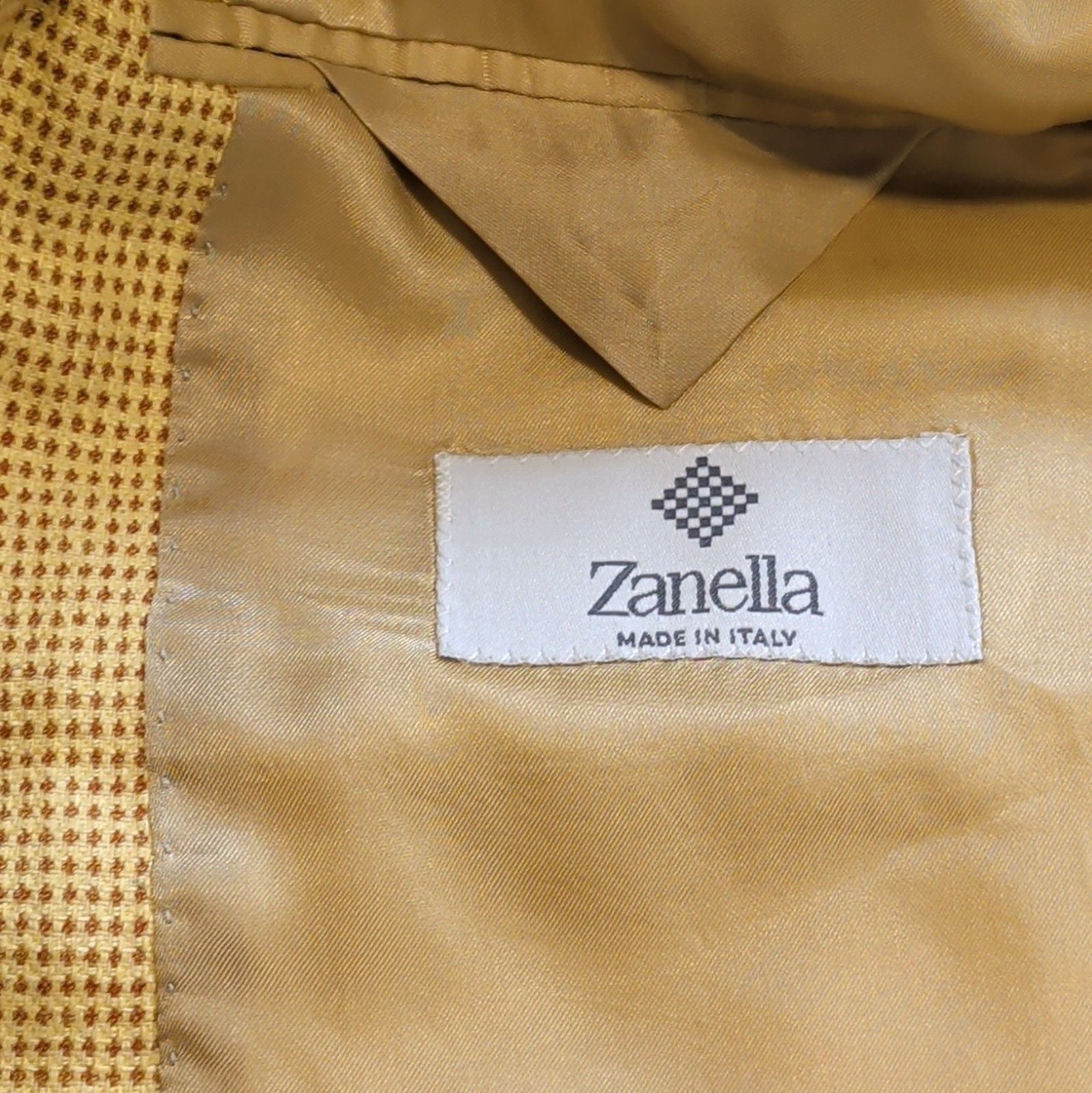 Zanella Sport Coat 42 R Silk Wool Blazer Made in Italy Yellow Houndstooth Check 11