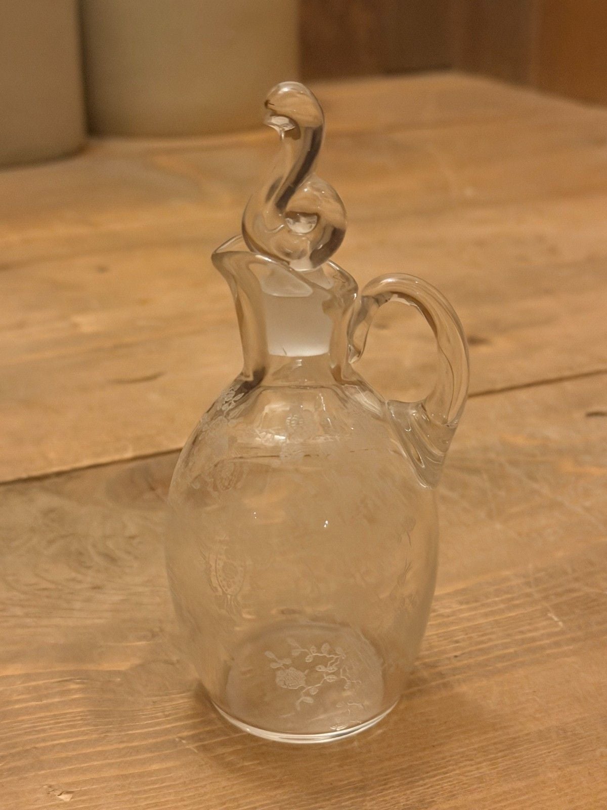 Vtg Cambridge Glass Chantilly Etched Crystal Cruet Bottle Flame Stopper 3900/100 2