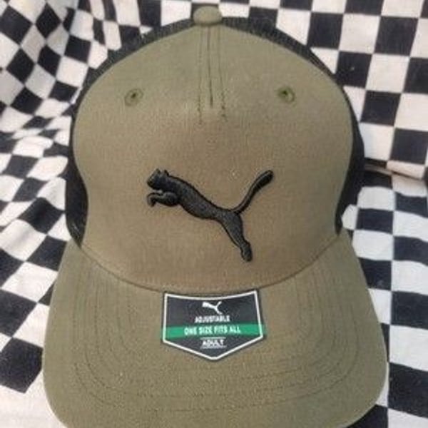 Puma Olive Green Mesh Snapback Hat | Logo Cap | Adjustable