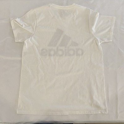 Adidas Men's White Crew Neck T-Shirt with Black Logo Stripe Size L 9
