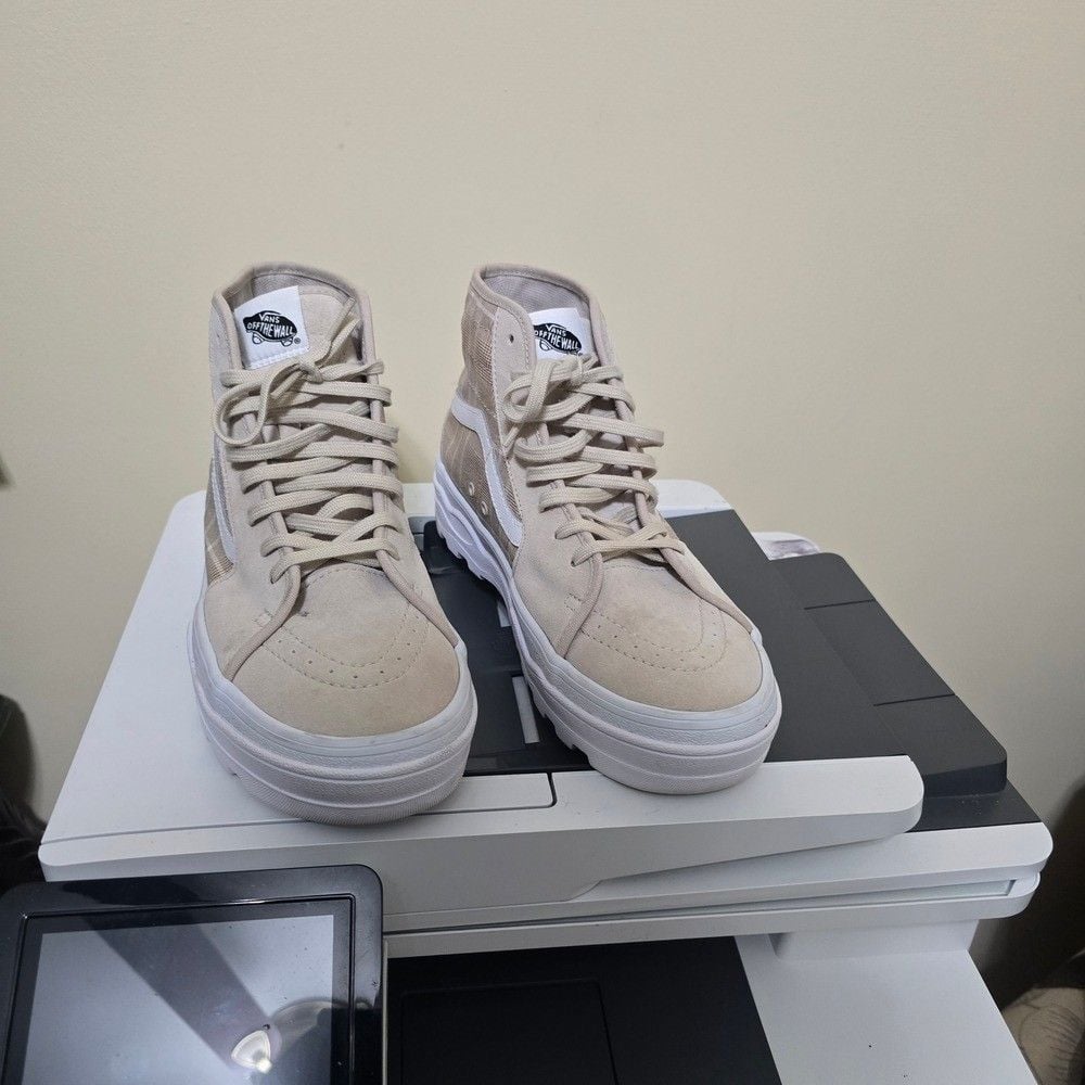 Vans Sentry Sk8-Hi Waffle Cup Sneakers Women's Size 9.5 Tan Plaid Suede Shoes 3