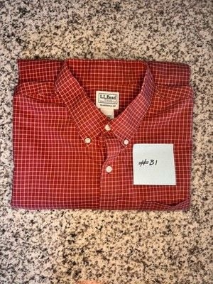 LL Bean Men's Traditional Fit Button-Down Plaid Blood Orange 100% Cotton 11