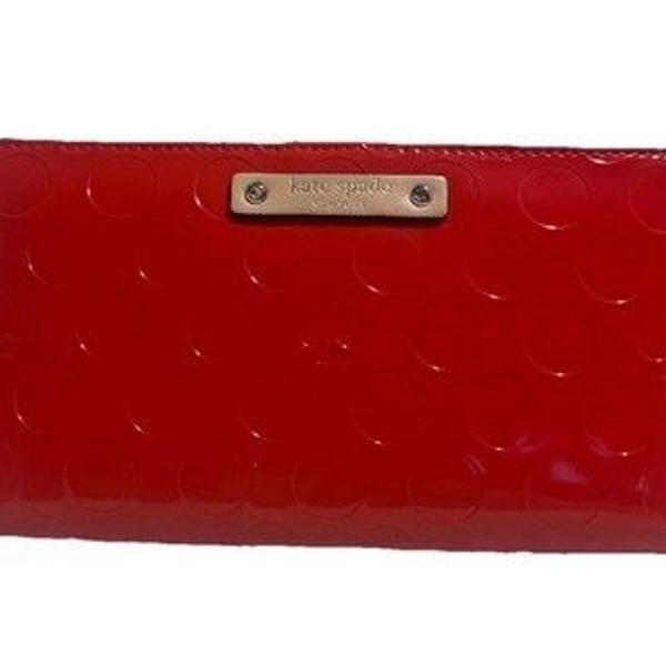 Kate Spade New York Crocodile Embossed Knightsbridge Zip Around Wallet. Red
