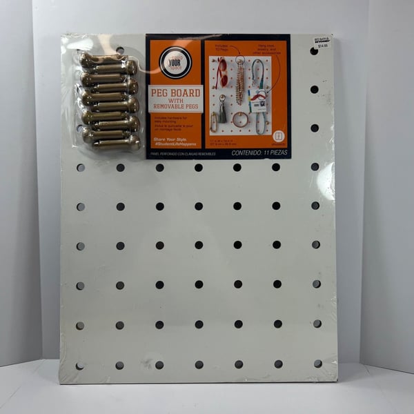 11" x 14" Equip Your Space White Pegboard With 10 Removable Gold Pegs Organize