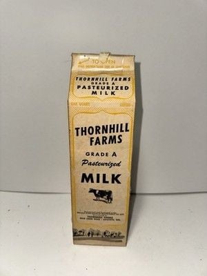 Vintage Thornhill Farms Milk Carton Lafayette Indiana Dairy Advertising 1