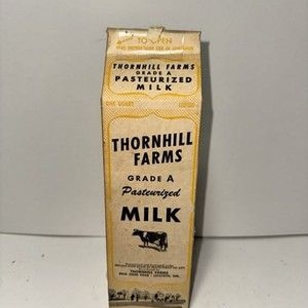 Vintage Thornhill Farms Milk Carton Lafayette Indiana Dairy Advertising