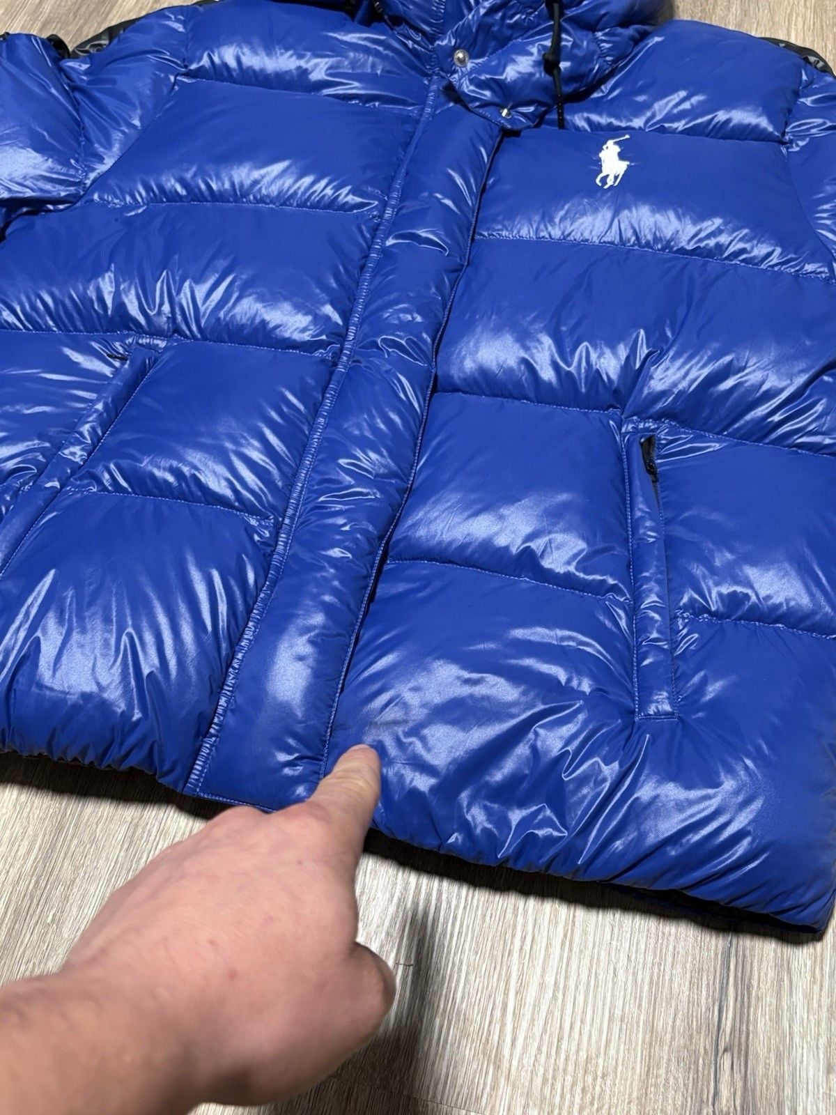 Polo Ralph Lauren Down Jacket Women’s Royal Blue Big Pony Hooded Puffer SIZE XL 14