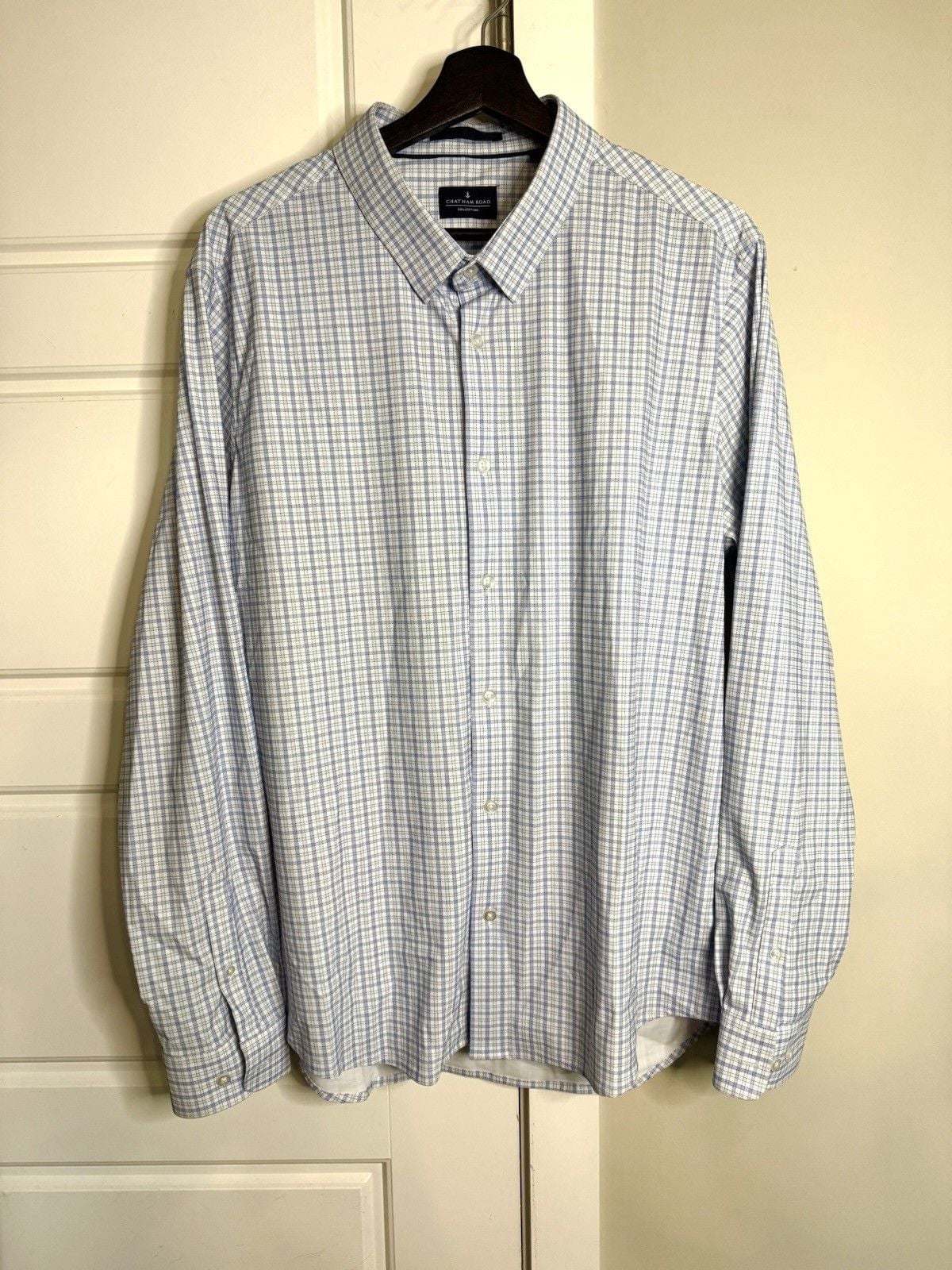 Chatham Road Shirt Mens Large Blue Plaid Stretch Performance Button Up Casual 2