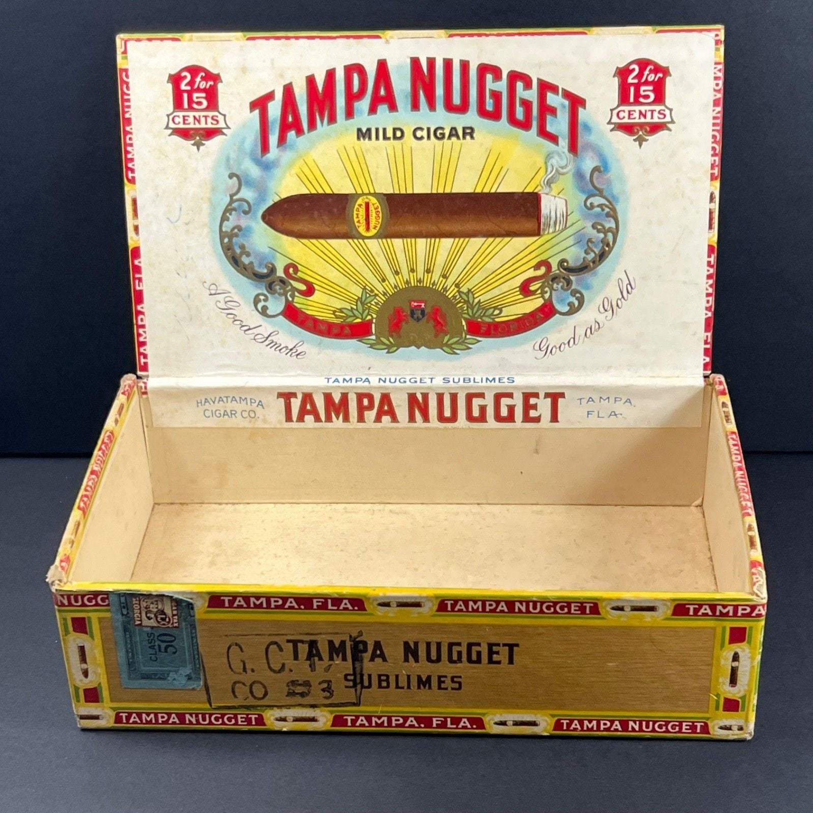 VTG 1950s Tampa Nugget Sublimes Mild Cigar Box 2 for 15 cents Empty 13