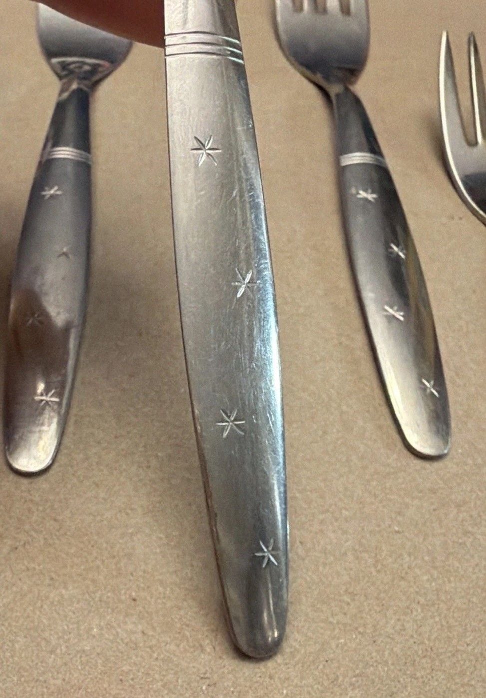 Starflyte Washington Forge Stainless Starburst 7.5”Dinner Forks MCM 6-pc VTG 4