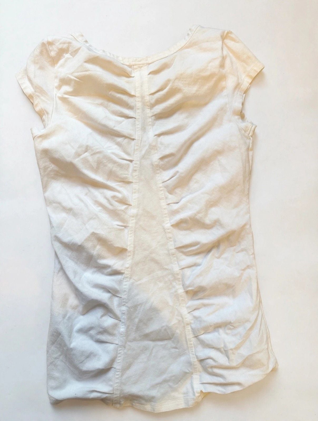 Free People Women's White Ruched V-Neck Short Sleeve Top SP 4