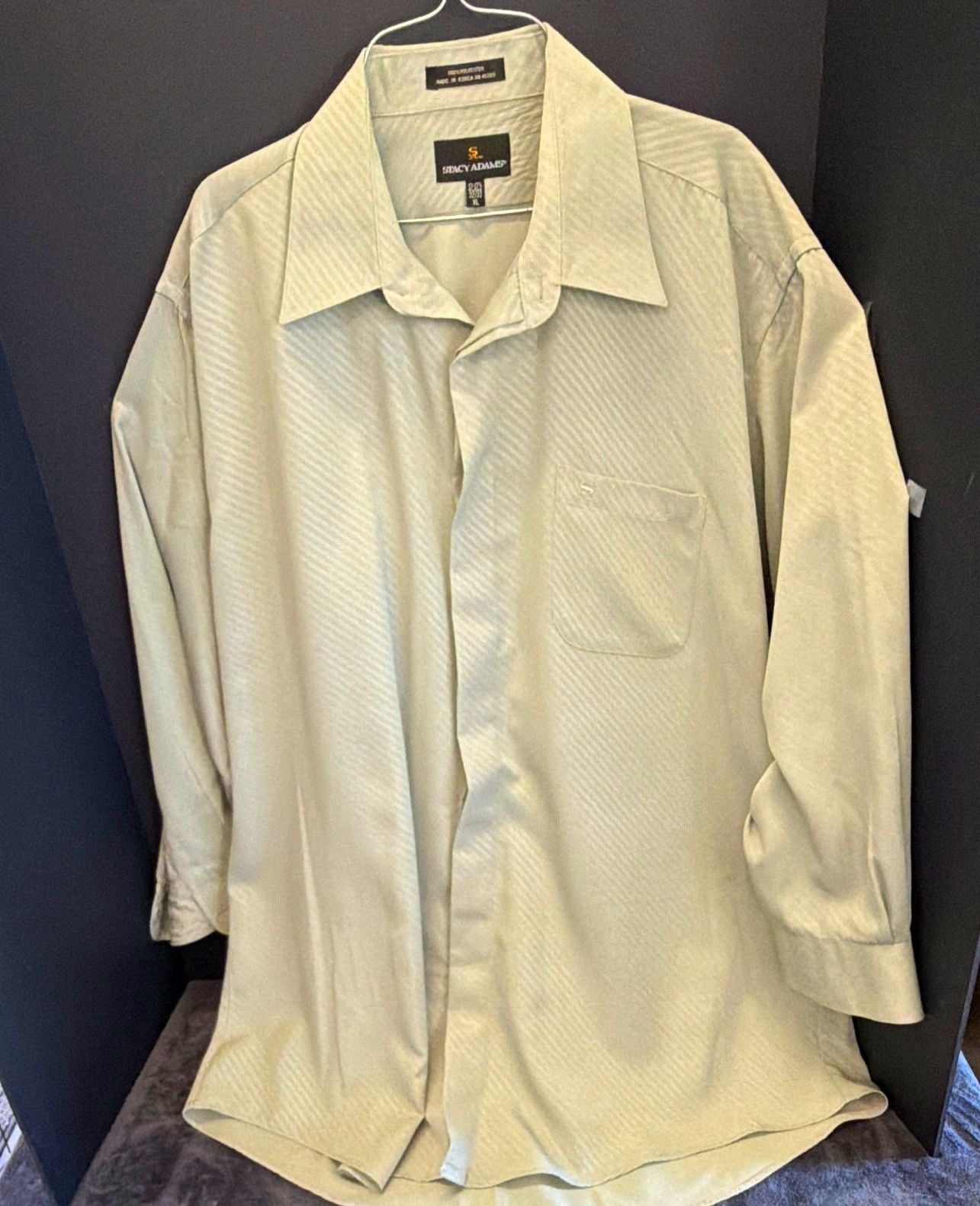 Stacy Adams Men's XL Regular Fit Green/Beige Striped Dress Shirt 17-17.5 32/33 2