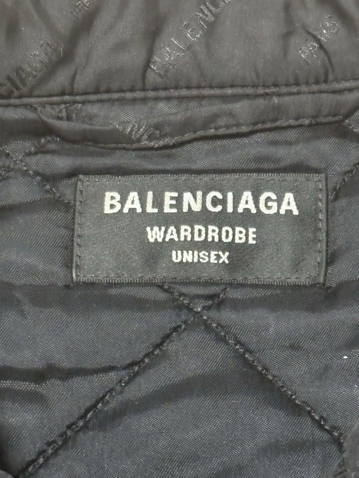 Balenciaga Wardrobe Unisex Quilted Jacket Size 50 Black Italy Allover Logo Snap 3