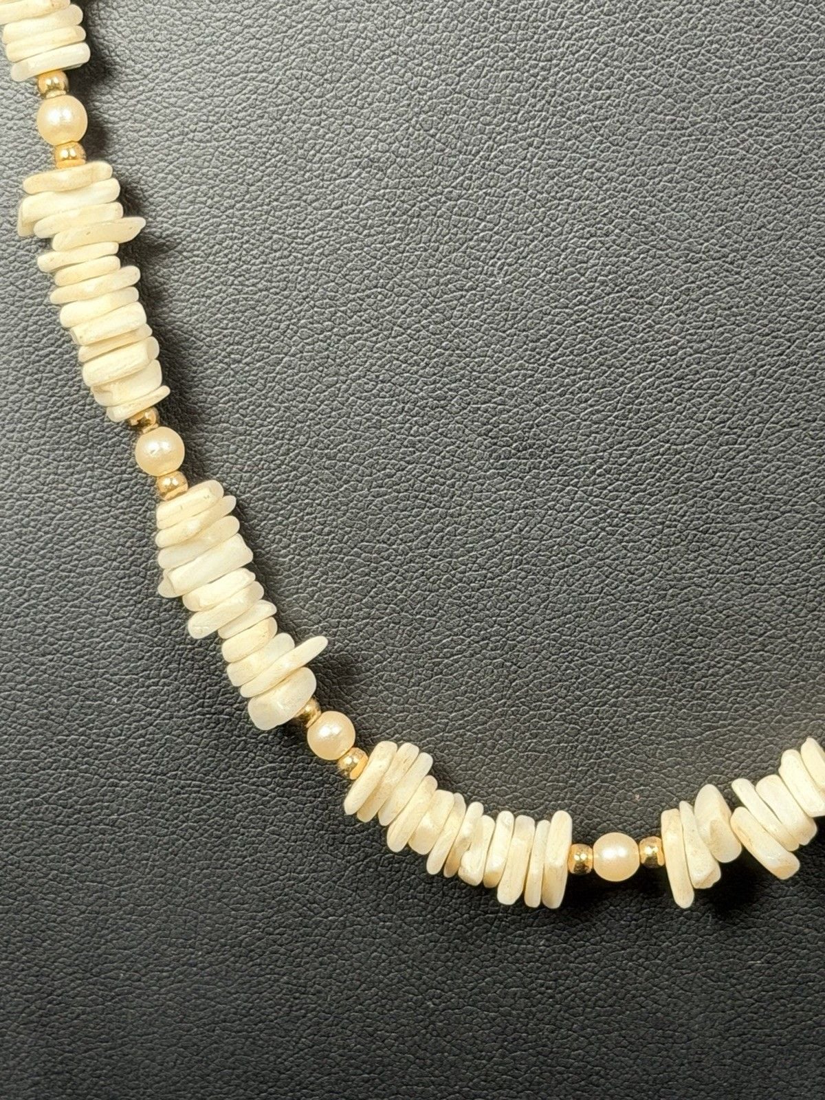 Vintage 20.5” White Coral Branch Chip Pearl Necklace Gold Tone Spacer Beads 29g 5
