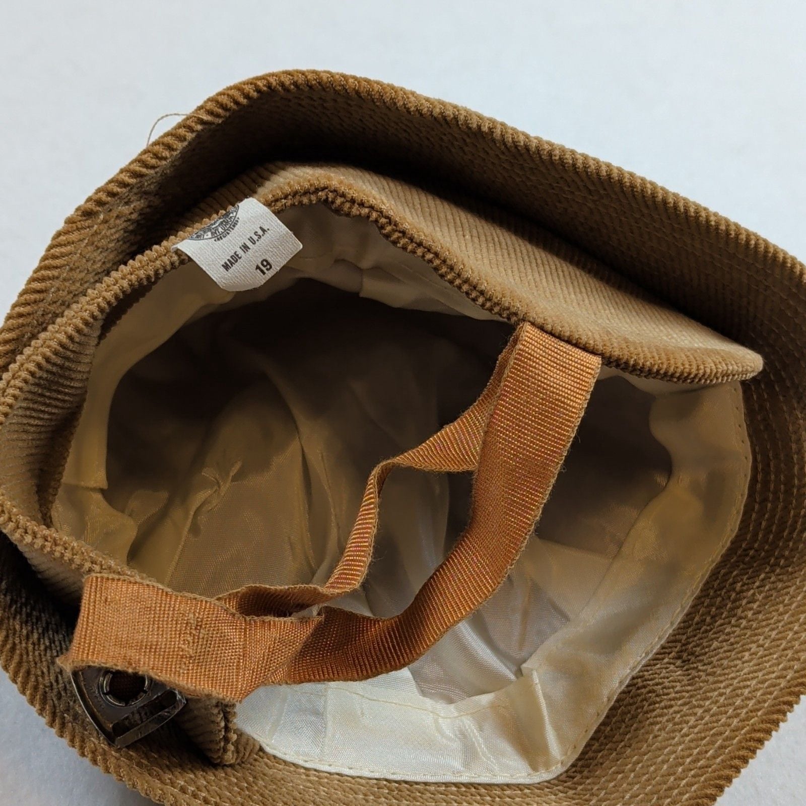 Child's Brown Corduroy Cloche Hat w/ Feather Accent Lined 9