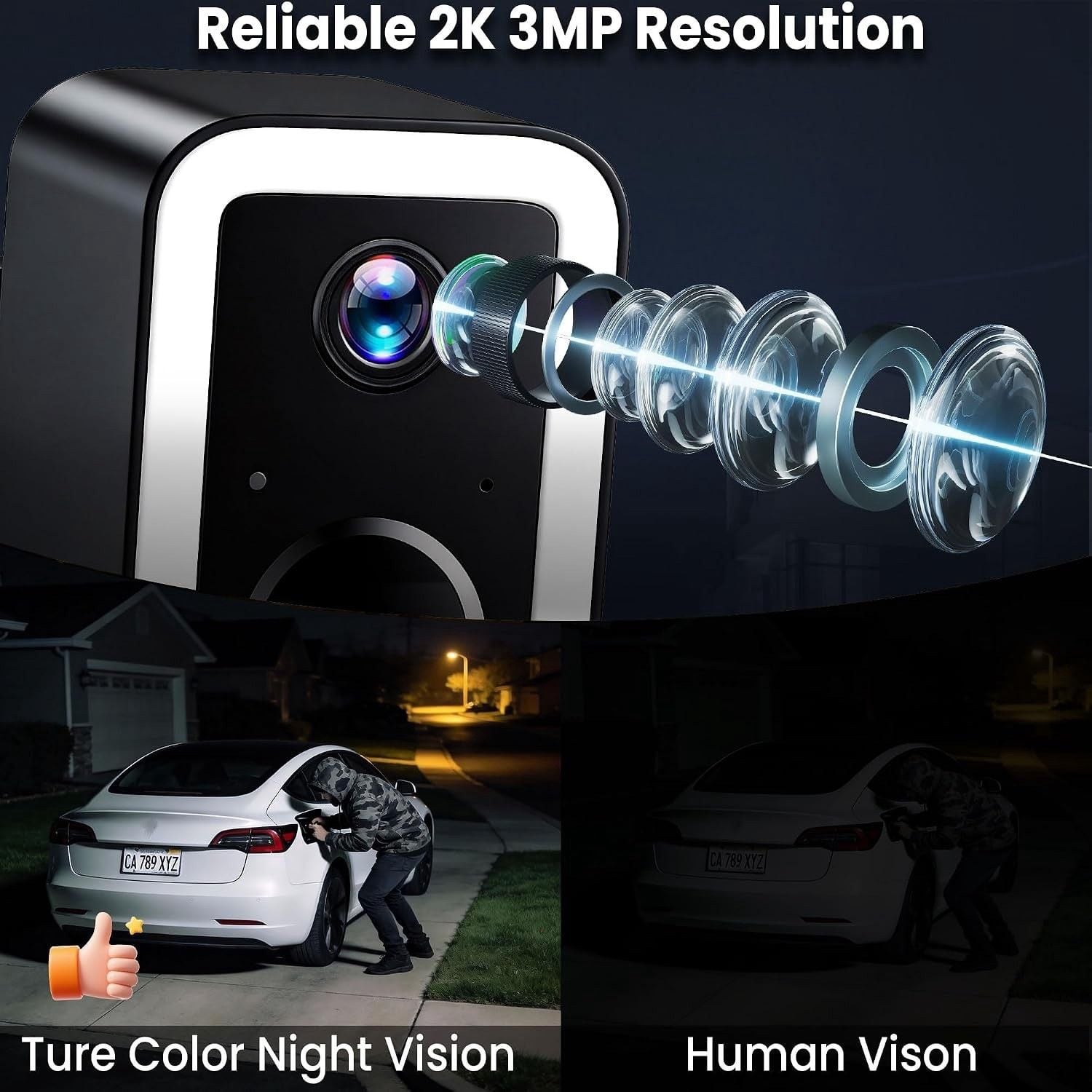 Security Cameras Wireless Outdoor, AI Color Night Vision Even in the Dark 2 Pack 3