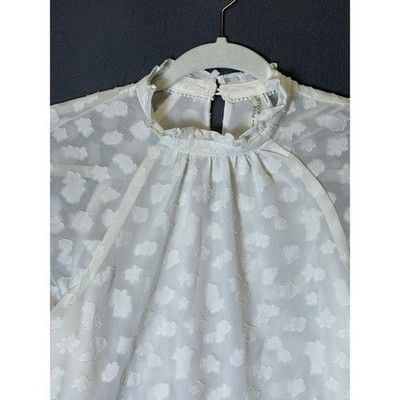 Anthropologie Feather Bone XS White Clip Dot Feminine Ruffle Neck Blouse Boho 3