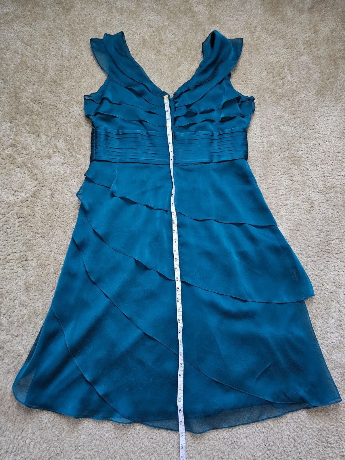 Adrianna Papell Occasions Teal Ruffle Chiffon Cocktail Dress Women's 14 11