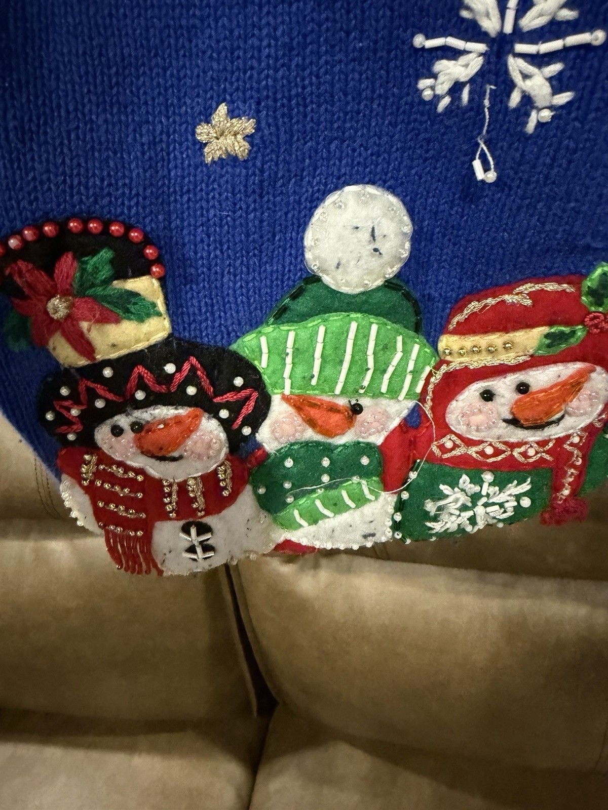 vintage heirloom collectibles Snowman Christmas Cardigan Sweater Blue Zip Sz L 8