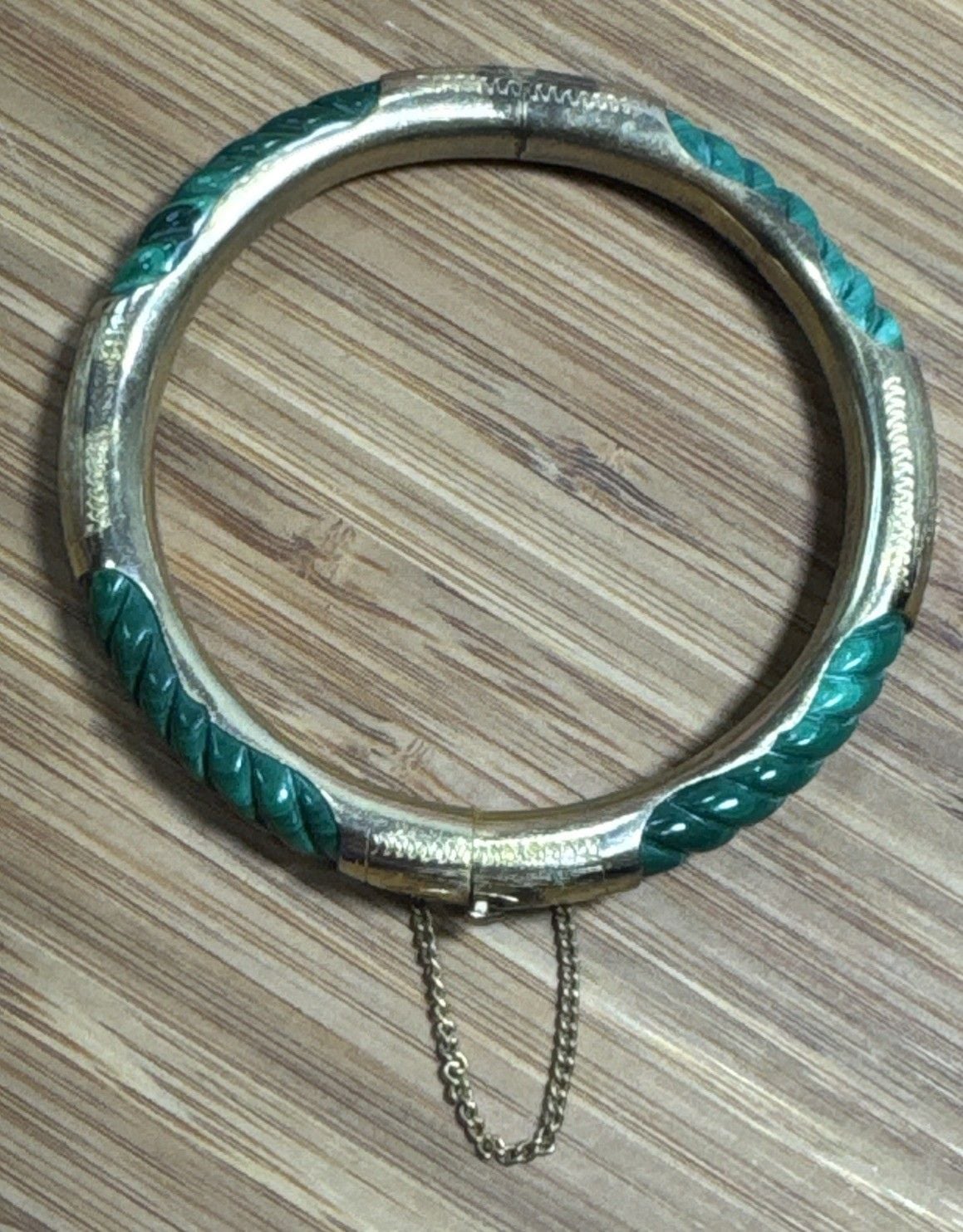 Vintage 925 Sterling Silver Carved Malachite Hinged Bangle Bracelet 30g Rare 2
