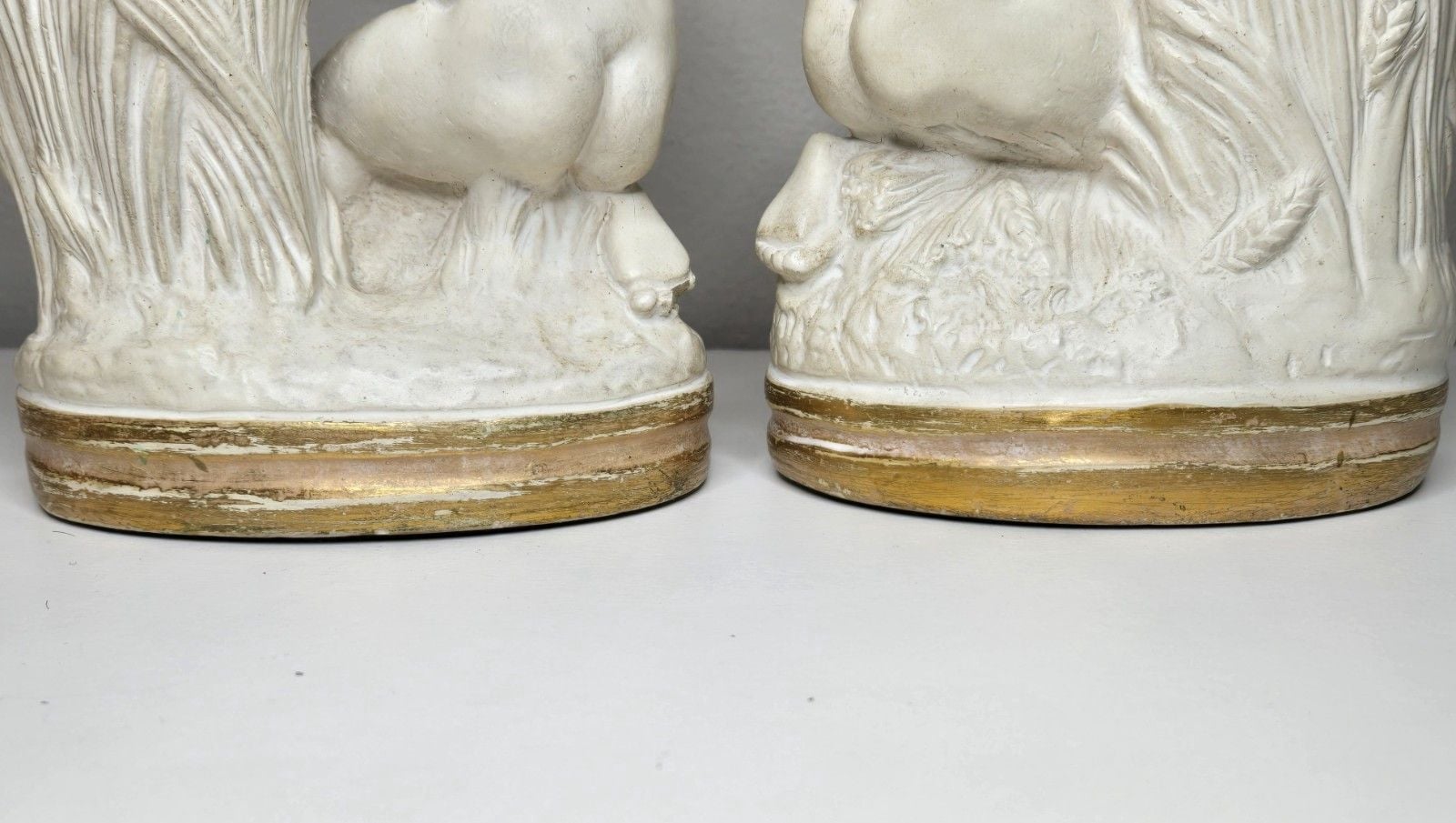 Vintage BORGHESE Niepolds ~ Chalk Putti Bookends ~ Cherubs Harvesting Wheat 15