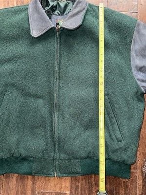Vintage Field and Stream Bomber Jacket Mens Large Green Wool & Blue Suede 17