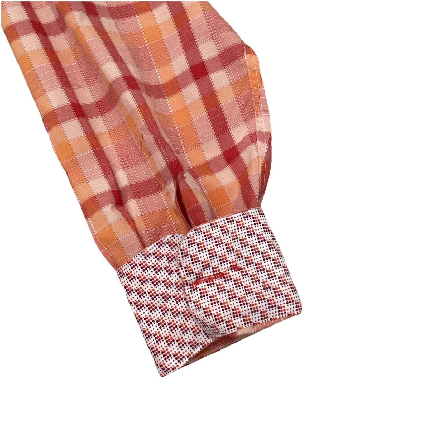 Bugatchi Uomo Button Up Shirt Men’s Large Classic Fit Long Sleeve Plaid Orange 6