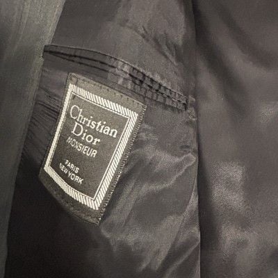 Vintage Christian Dior Suit Mens 46L 44x32 Charcoal Gray Pinstripe Wool 2 Piece 4