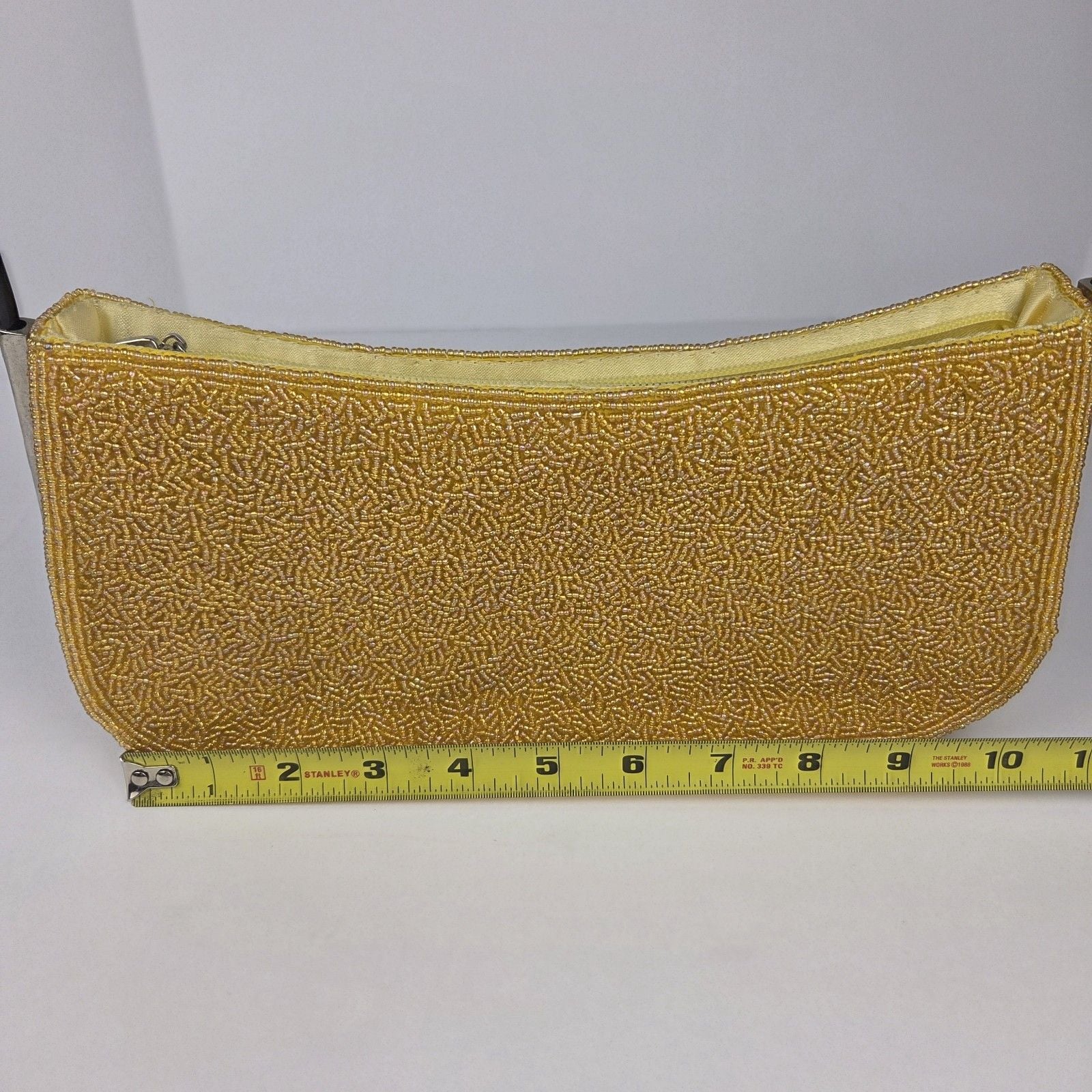Vintage Yellow Glass Seed Beaded Baguette Shoulder Bag 1960s Mod Evening 6