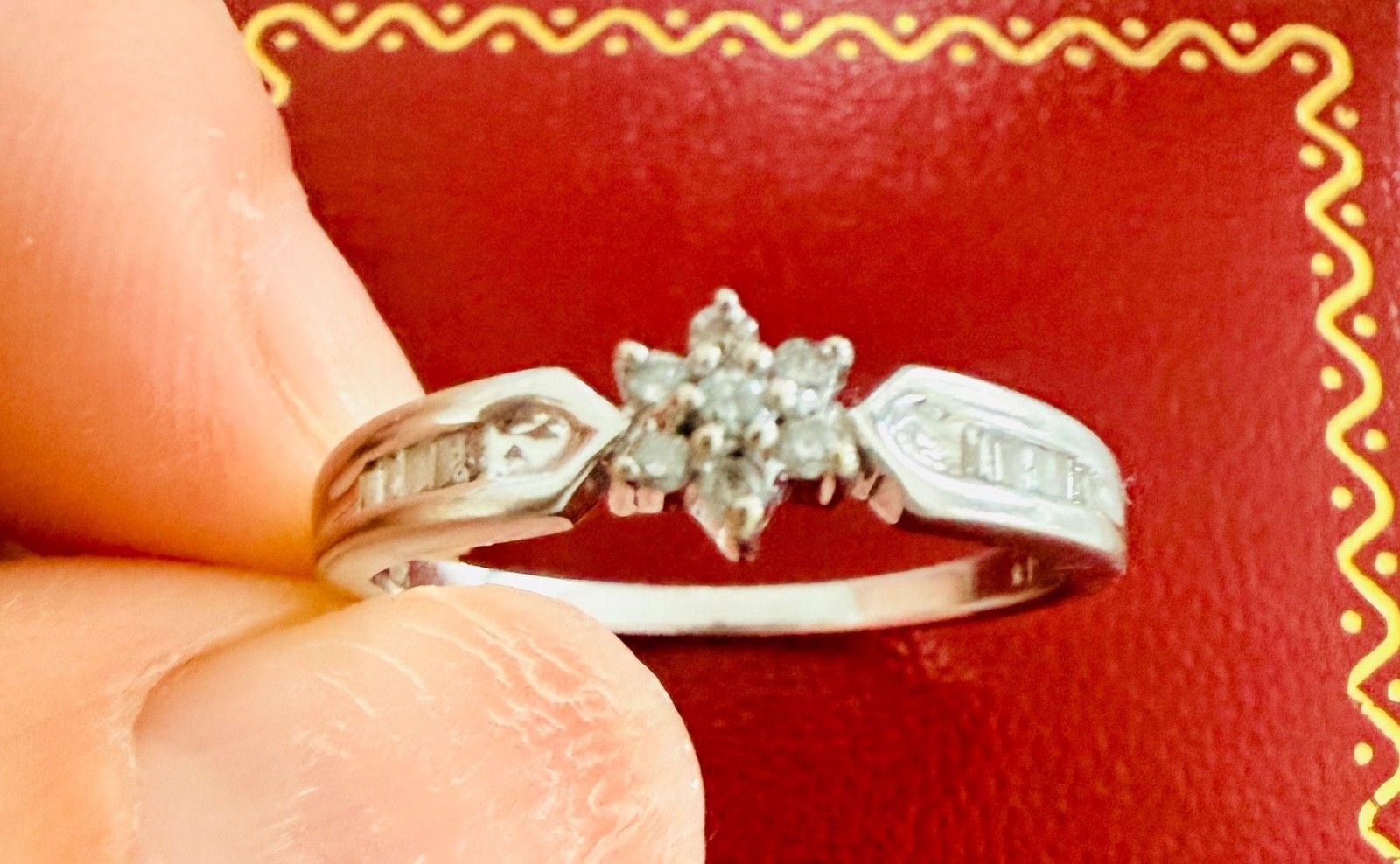 10K White Gold .24ct Diamond Cluster Baguette Ring Size 6.75 Genuine 6