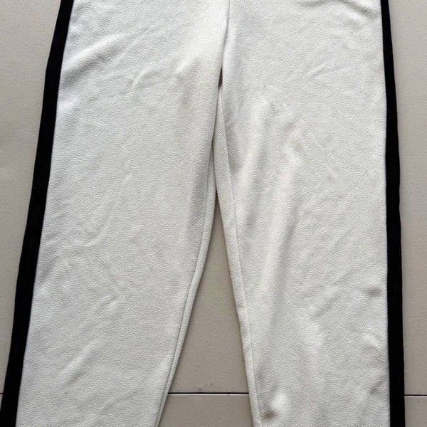 Women's Regular Size L White/Black Colorblock Pants Flat Front Side Stripe