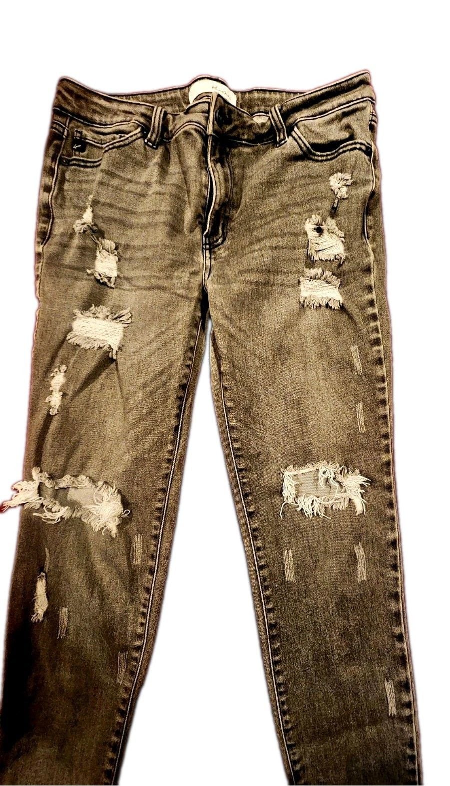 Women's Skinny Jeans Size 11/12 DISTRESSED Holes Dark Wash, Stretchy, Denim 2