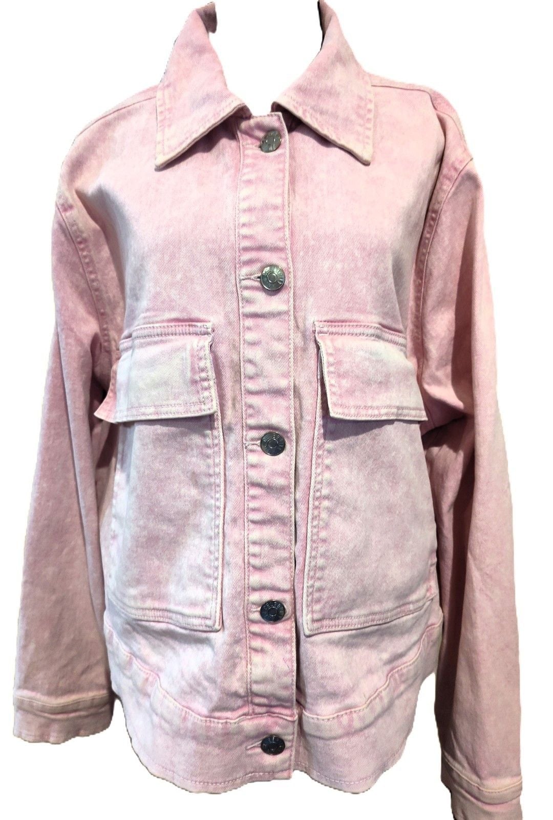 Celebrity Pink Oversized Light Pink Boyfriend Fit Demin Shacket/Jacket Sz L 3