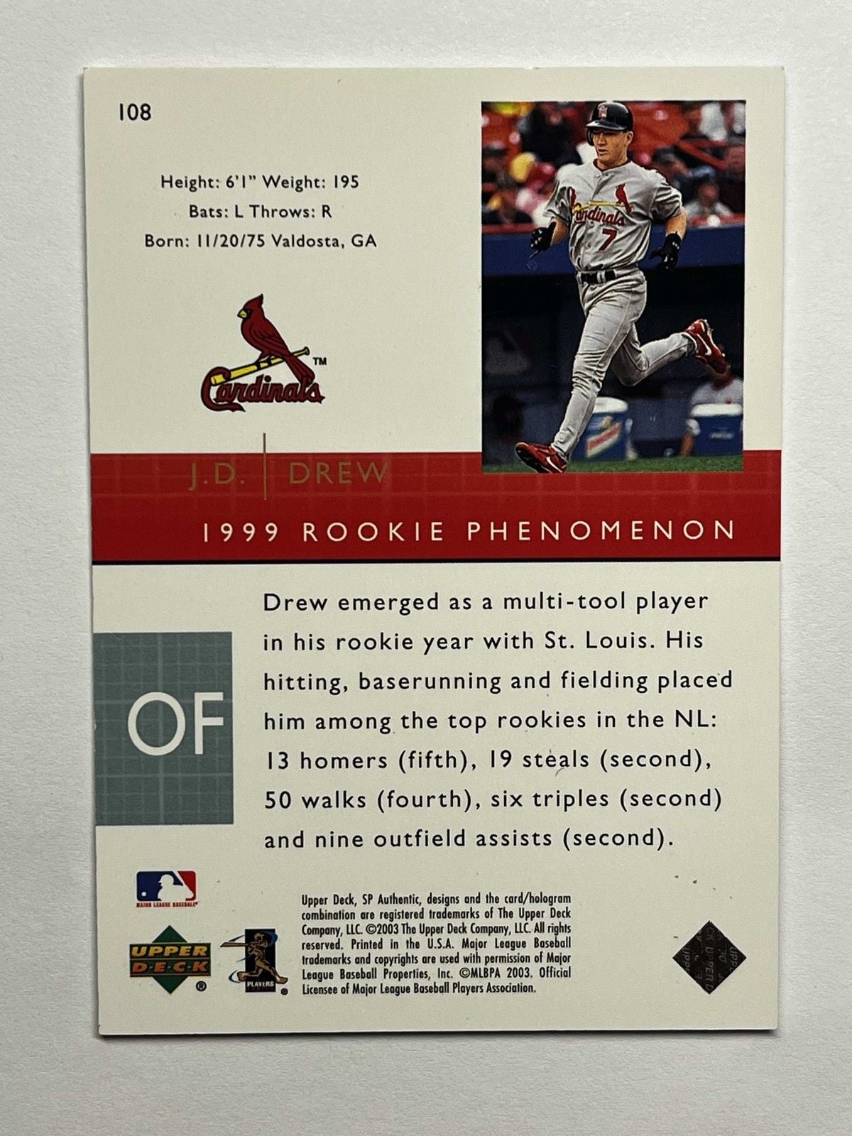 2003 Upper Deck Sp Authentic J.D. Drew #108 RC /2500 St. Louis Cardinals 2