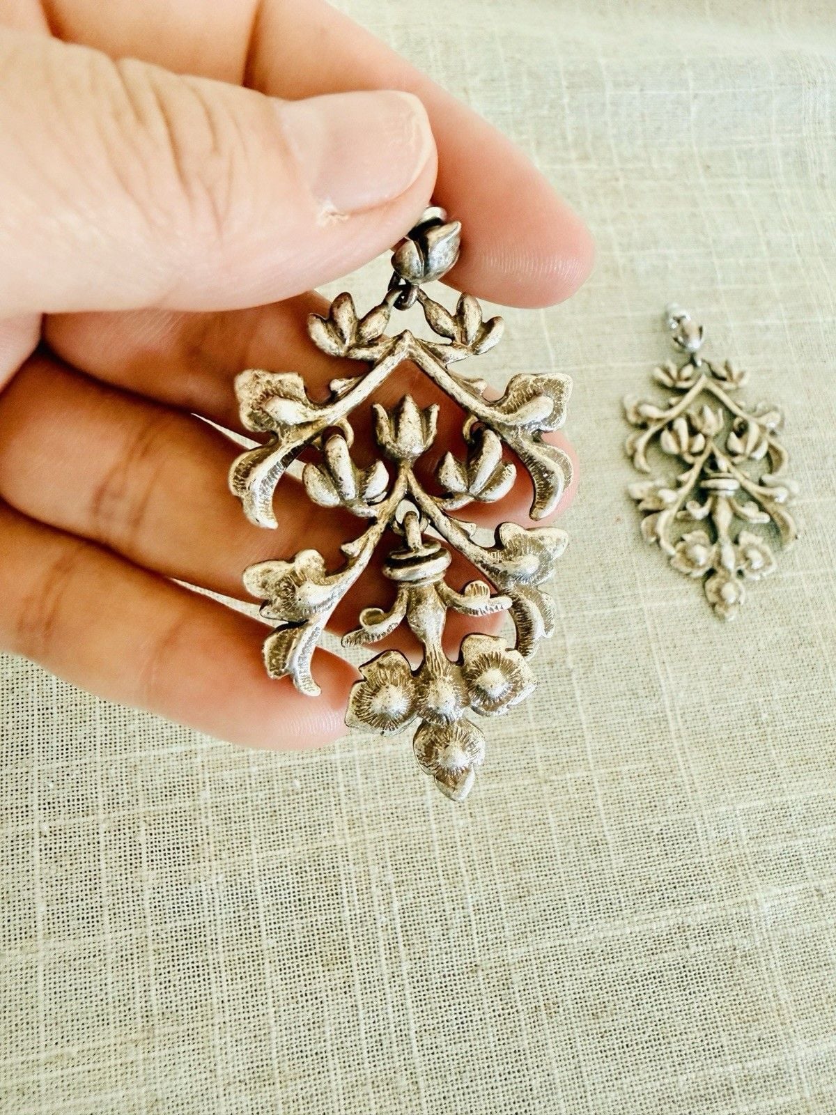 Art Nouveau Sterling Silver Chandelier Dangle Earrings 2.5” Floral 23.7g 5