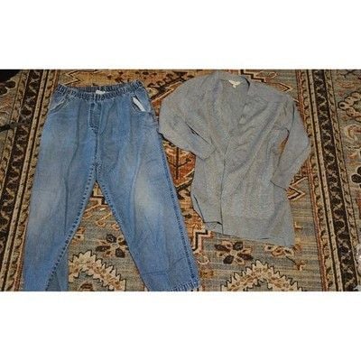 BonWorth Denim Pants & Terra Sky Cardigan Set Blue Gray Womens Plus Size 1X MP 1