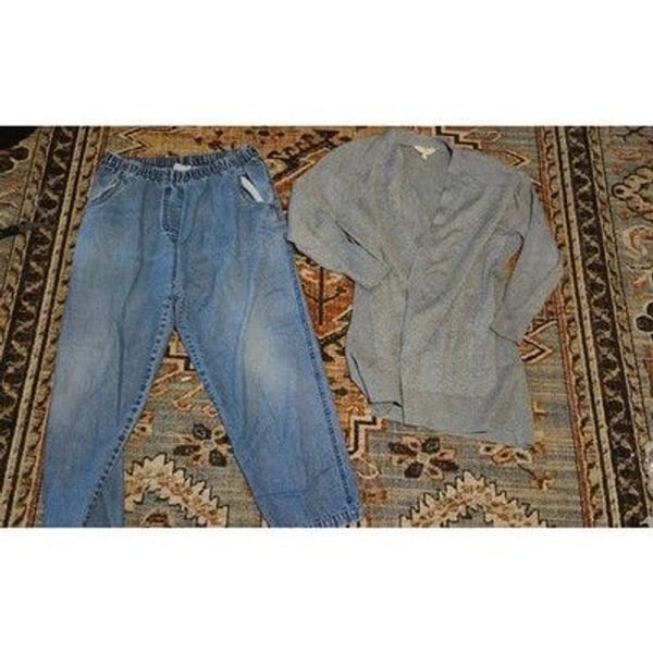 BonWorth Denim Pants & Terra Sky Cardigan Set Blue Gray Womens Plus Size 1X MP