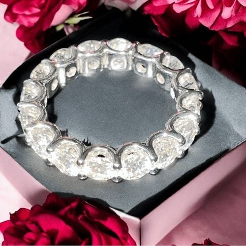 New Charles and Colvard 14k White Gold Moissanite Cushion Eternity Band 3.91 CT 7