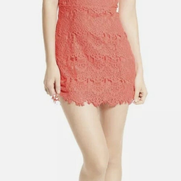 NWT Free People Womens Daydream OB518214 Mini Dress Coral Orange Lacey Crochet