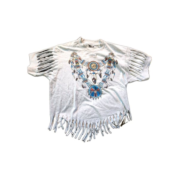 Women's White Fringe Dreamcatcher Graphic Print T-Shirt Size L