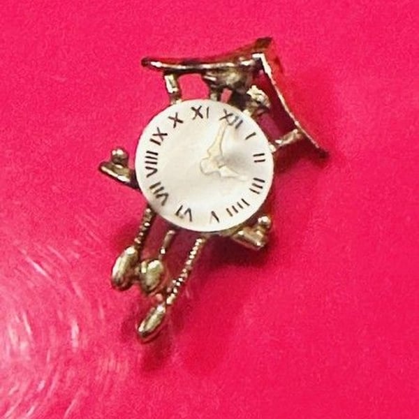 Vintage Cuckoo Clock Brooch 1” Inch Roman Numerals Over Mother Of Pearl Unsigned
