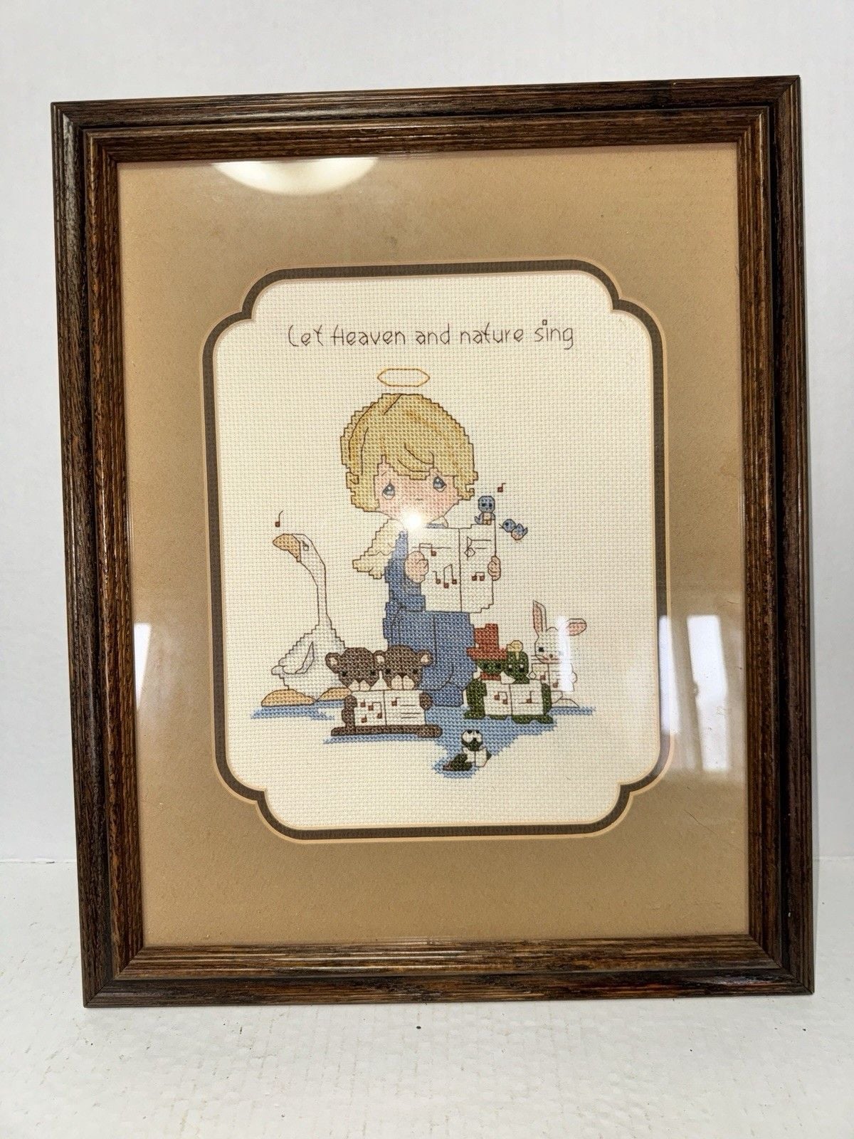 Precious Moments Let Heaven and Nature Sing Cross Stitch Framed Angel Animals 1