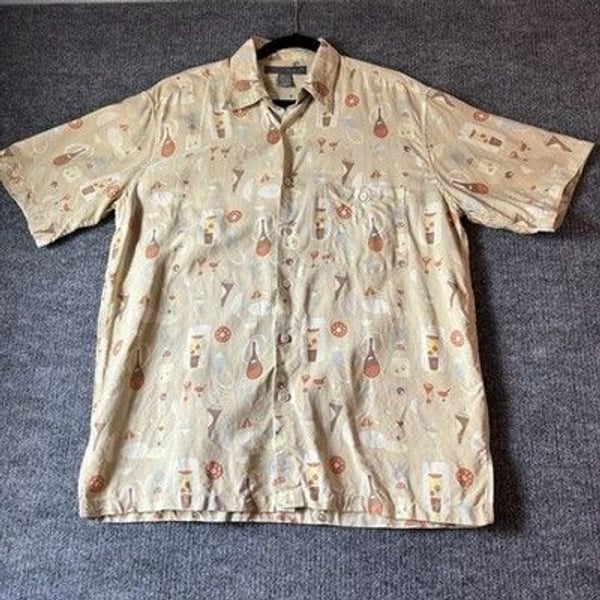 Tori Richard Button Down Shirt Mens Lg Silk Cocktail Print Hawaiian ResortWear