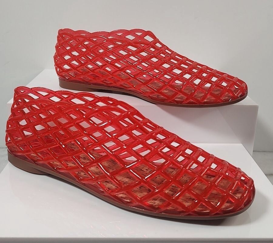 Red Transparent Lattice Flat Slip-On Shoes 2