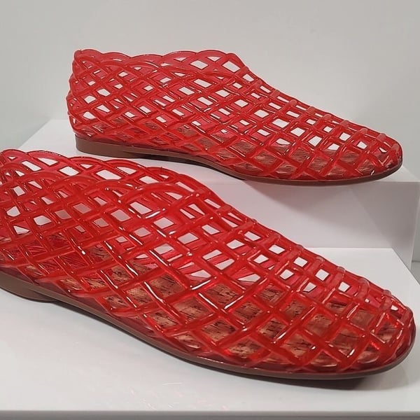 Red Transparent Lattice Flat Slip-On Shoes