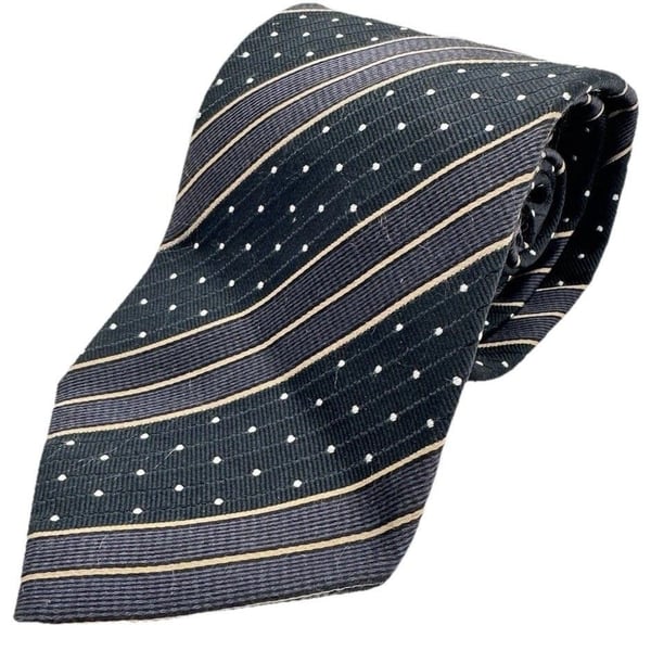 ERMENEGILDO ZEGNA COUTURE Gray Striped Silk Tie Polla Dots ITALY