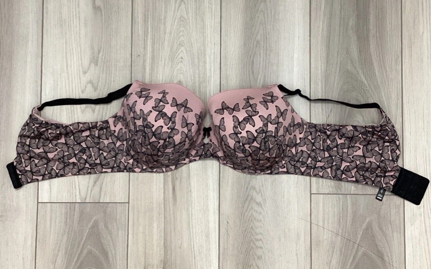 TORRID Bra Perfect Light Lined Cup NO-WIRE Pink Black Butterflies Size 40DD 3