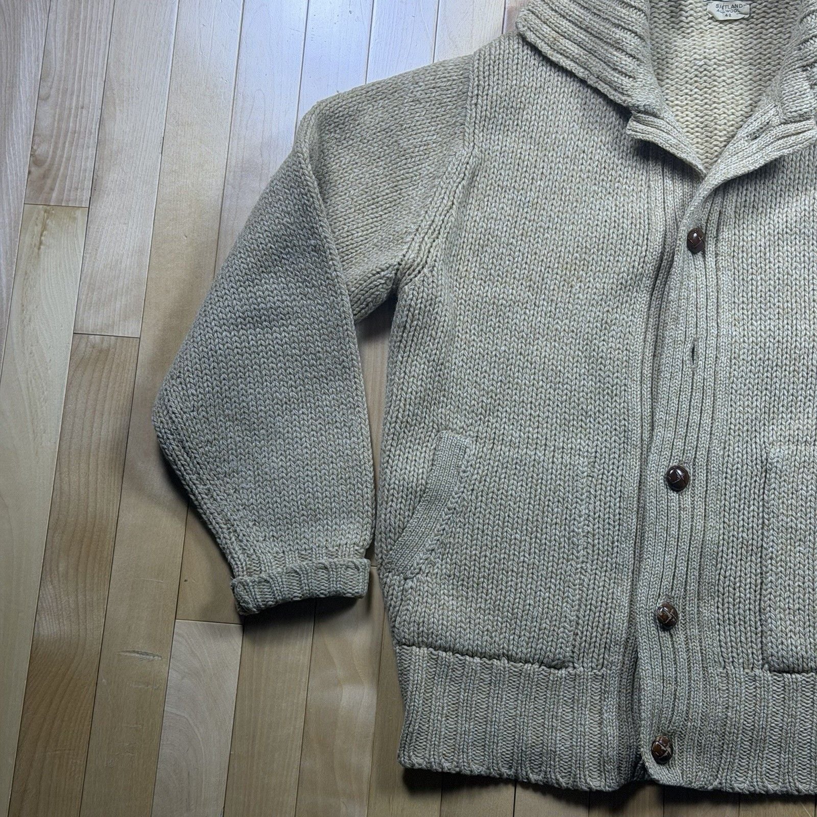 Vintage Alan Paine Shetland Wool Cardigan Mens 42 England Shawl Collar 60s 70s 21
