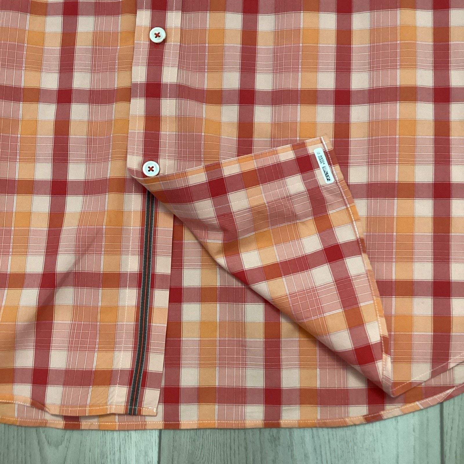 Bugatchi Uomo Button Up Shirt Men’s Large Classic Fit Long Sleeve Plaid Orange 7